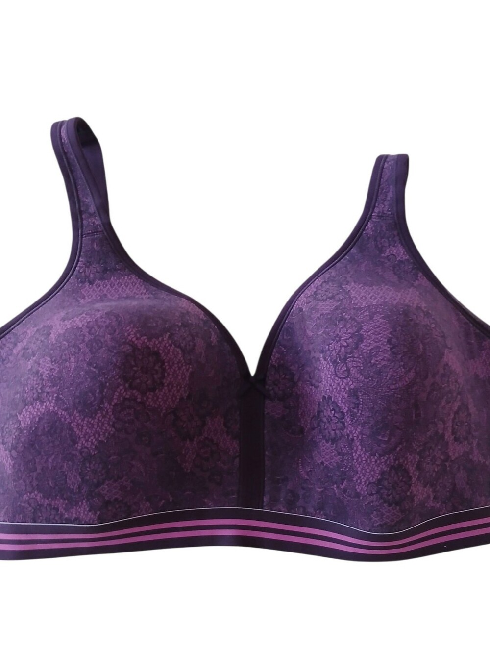 Cacique Comfort Bliss Lightly Lined No Wire Bra 40G Full Coverage Purple Lace